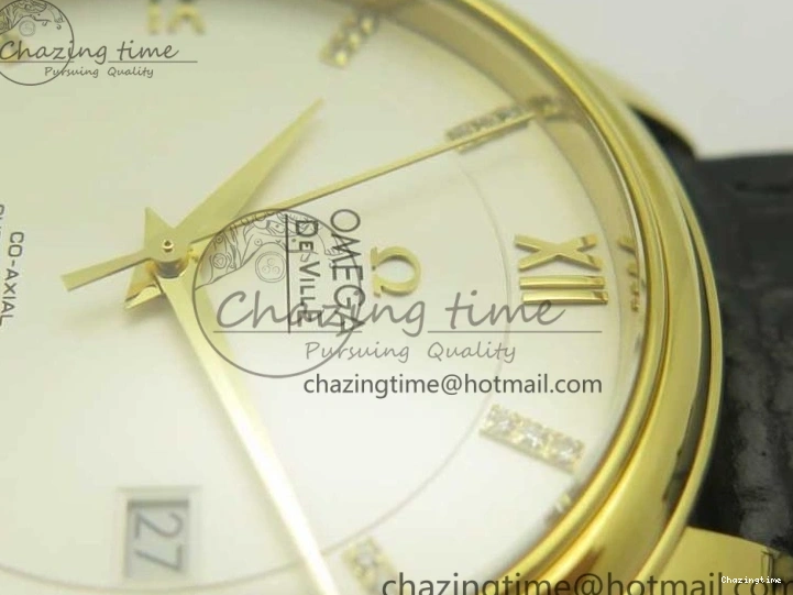 0111 De Ville YG MKF 1:1 Best Edition Silver Dial Diamonds Markers on Black Leather Strap MIYOTA 9015 V Flexible 8046